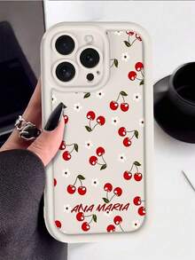 1 Personalized Pure White Cherry Pattern Anti Fall All Inclusive Phone Case Soft Shell Compatible With IPhone 11/12/13/14/15/16 Plus/16 Pro/16 Pro Max/S26/S26 Ultra/S25/S25 Ultra/S25 Plus/S23/S24/ 9 Pro XL/ 8/9/10a The Model Is Suitable As A Gift For Friends - White - View 8