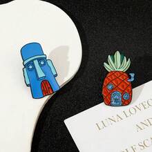 SpongeBob SquarePants 1/2件裝 動漫建築鳳梨屋琺瑯胸針 金屬徽章飾品 背包衣物配件禮物 - 彩色 - 查看 4