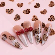 2pcs 3D Black White Brown Heart-Shaped Leopard Print Nail Stickers, Animal Leopard Print Footprint Stickers, Nail Supplies Stickers, Holographic Self-Adhesive DIY Nail Decoration - Multicolor - View 10