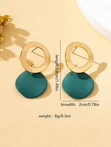 1 Pair Women's Stud Earrings, Simple Elegant Wave-Shaped Round Pendant Earrings, Suitable For Daily Wear And Gifting - Green - View 8