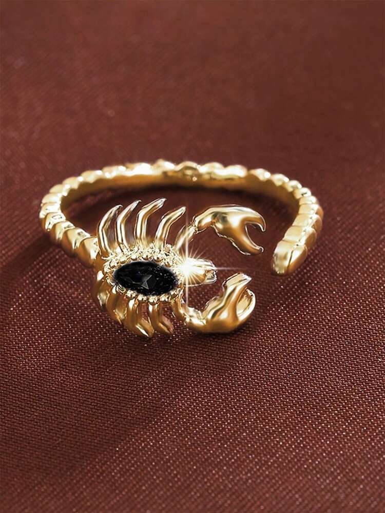 1pc Elegant Cubic Zirconia Ring Women's Party Jewelry Halloween Gift - Gold + Black - View 2