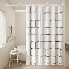 1pc Large Grid Pattern Shower Curtain, Minimalist & Elegant, Bathroom Wet/Dry Separation Helper, Partition & Privacy Screen, Easy Installation - Large Square - View 3