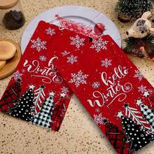 2/4/48pcs Christmas Series Red Background Winter Pine Tree Pattern Printed Kitchen Towels - Ultra Soft, Highly Absorbent Polyester Dishcloths And Hand Towels, Perfect For Holiday Decor, Kitchen Decor, Party Decor - Multicolor - View 5
