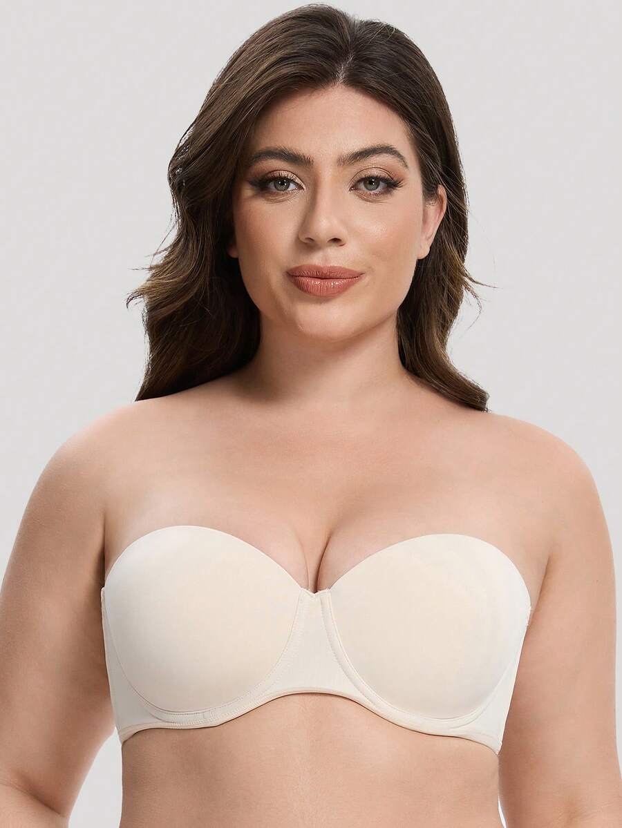 MELENECA Women's Strapless Bra For Large Bust Back Smoothing Plus Size With Underwire