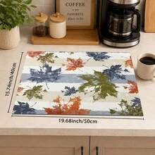 1pc Autumn Colorful Maple Leaf Pattern Diatomaceous Earth Kitchen Drain Mat, Quick-Drying Absorbent Non-Slip Coffee Machine Mat And Dish Drying Mat, Suitable For Kitchen Countertop And Holiday Home Decor - Multicolor - View 9