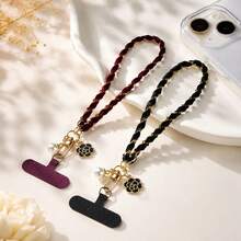 1pc Woven Gold Chain Phone Lanyard, Short Anti-Loss Phone Lanyard With Phone Patch, Durable Fashionable Phone Lanyard Anti-Loss Phone Lanyard Accessory, Suitable For All Smartphones - Multicolor - View 1