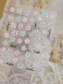 1pc Glossy Rhinestone Gradient Floral Nail Stickers, 3D Jelly Translucent Polka Dot Small Flower Elegant Cursive Self-Adhesive Nail Decals - 彩色 - 查看 3