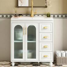 Old SKU: LY316465AAA-Badmöbel 80 Cm Single Washbasin Vanity Unit With Ceramic Basin, White - White - View 2