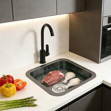 YUNRUX Kitchen Sink With Faucet, Modern Sink, Single-Bowl Sink - 黑色 - 查看 10