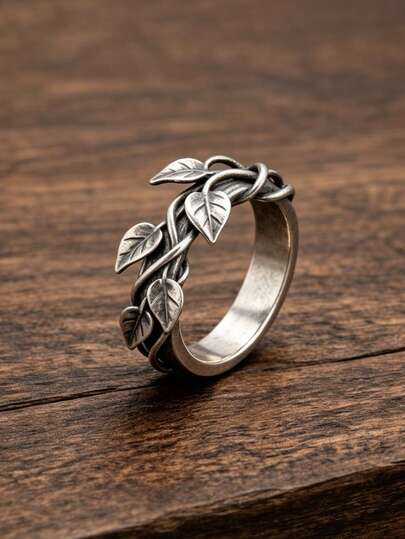 1pc Vintage Leaf Vine Ring For Men Women Antique Silver Color Twisted Branch Leaves Band Ring Gothic Punk Aesthetic Unisex Statement Jewelry Gift