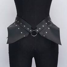 Punk Gothic PU Leather Wide Peplum Corset Waist BeltPunk,Gothic,PU Leather,Wide Belt,Peplum Belt,Waist CincherCorset Belt,StreetwearDaily Outfit - 黑色 - 查看 12