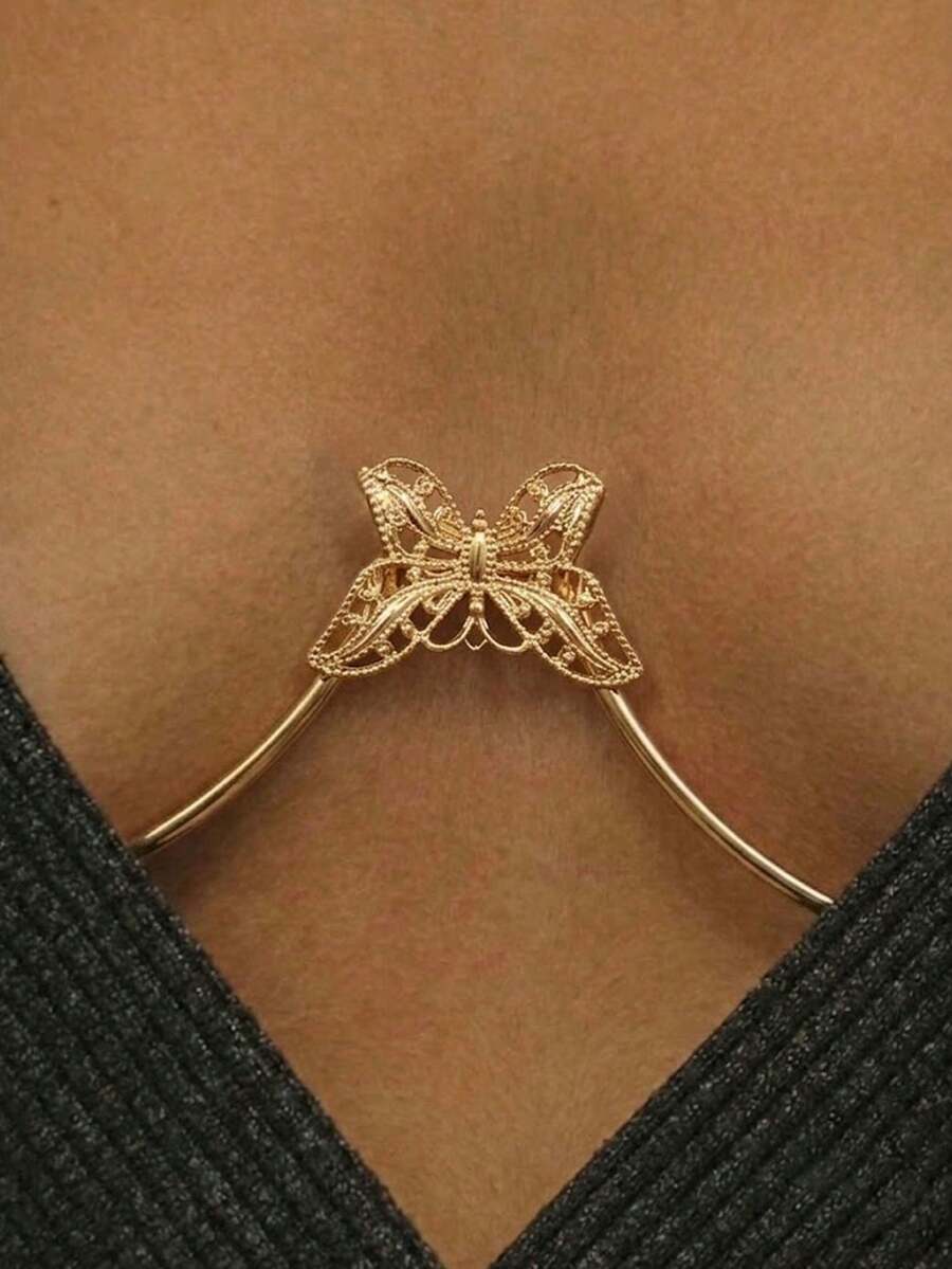 1pc Gold New Sexy Party Bow Body Chain, Rhinestone Bra Chain, Fashion Nightclub Style Women's Decoration - Multicolor - View 1