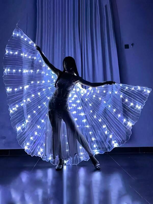 1PC LED Light Up Cape Wings With Telescopic Pole, Colorful Butterfly Belly Dance Wings For Adult Carnival, Christmas Performance, Glowing Angel Wings For Stage Show, Party, Wedding Stage, Model Show Decor, Aesthetic Dance Props For Performers