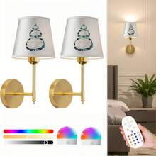 Lampu Dinding Bertenaga Baterai: Set 2pcs/1pc Lampu Dinding Nirkabel dengan Bohlam 2000mAh yang Dapat Diredupkan dan Remote Control untuk Kamar Tidur - Lampu Dinding Isi Ulang 15 Warna Emas, Cocok untuk Kamar Tidur, Ruang Tamu, dan Lorong - Tiga warna + 12 RGB - View 15