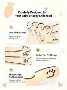 4pcs Cute Cartoon Animal Wooden Baby Hangers, Bear, Rabbit, Puppy Pattern, Non-Slip Nursery Closet Storage Organizer Hooks, Baby Room Decor Hooks - Multicolor - View 5