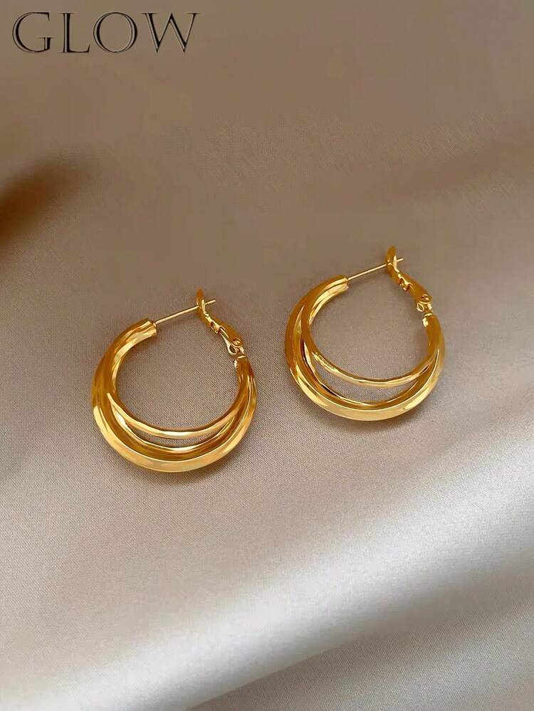 1 Pair Gold Vintage Fashion Unique Niche Exaggerated Versatile Elegant Geometric Multi-Layer Hoop Earrings Ear Cuffs Ear Jewelry Suitable For Teenage Girls Daily Holiday Party Wear - Geometric Circles - View 5