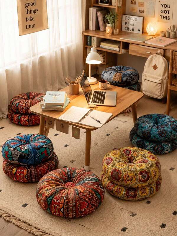 4/1pc Heavy Duty Thickened Round Floor Cushion, Vintage Mandala Print, Fade Resistant, Bohemian Style Floor Pillow, Soft And Comfortable Seat Cushion, Multi-Purpose, Suitable For Patio Bench, Indoor Relaxation, Extra Seating, Vintage Home Decor, Textile, Daily Relaxation Accessory