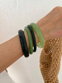 4/1 pieza Conjunto de pulseras de material acrílico vintage elegante, diseño minimalista de moda, adecuado para el uso diario de las mujeres - Verde - Ver 5
