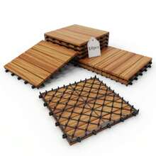 Acacia Wood Deck Tiles, 12" X 12" Interlocking Outdoor Flooring For Patio, Balcony, Garden And Backyard, Durable Natural Wood Floor Tiles For Deck, Porch And Poolside Decor - Soil - View 3