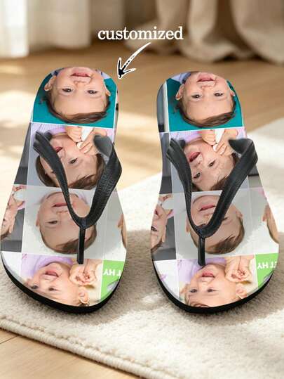 [Made In USA] Custom Men's And Women's Funny Face Flip Flops Gift, Photo Flip Flops Gift, Face Flip Flops, Bridal Flip Flops, Wedding Flip Flops