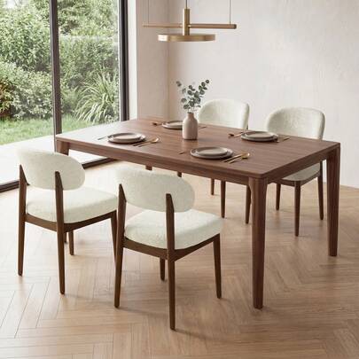 Nalupatio Wooden Dining Room Chairs Set, Modern Upholstered Teddy Fabric Kitchen Chairs With Ergonomic Curved Back, Farmhouse Dining Side Chair With Solid Wood Frame For Kitchen Room, Beige