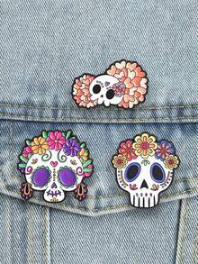 3Pcs Mexican Day Of The Dead Floral Sugar Skull Enamel Pin Latin Folk Cartoon Brooch Holiday Decor Badge - Multicolor - View 4