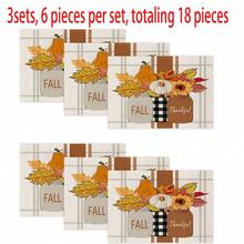 Autumn Harvest Festival Vase Sunflower Maple Leaf Heat-Insulated Placemats, Hello Autumn Thanksgiving Linen Placemats, Dirt-Resistant Placemats, Suitable For Home Dining Room And Restaurant, Table Decor, Home Supplies 4pcs/6pcs/18pcs - Multicolor - View 9