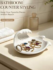 White Wave Shaped Jewelry Tray, Plastic Storage Dish For Rings Earrings Necklaces, Coastal Style Home Decor Organizer - White - View 9