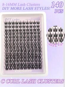 140pcs Cartoon Style Eyelash Clusters C Curl 8-16mm Mixed Length, Fine Natural Look DIY Single Cluster False Eyelashes, Easy To Wear For Beginners, Reusable For Daily Makeup - C - View 4