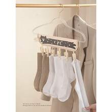 Portable Fabric Clothes Hanger Travel Laundry Drying Rack With Underwear Socks Clips Foldable Compact Space-Saving Design For Home Hotel Dorm Organization Storage - Multicolor - View 9