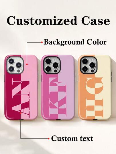 1pc Customized Minimalist Premium Split Color Patchwork Letter Pattern Personalized Signature Letter Customization Anniversary Gift, Valentine's Day Gift, Birthday Gift, Wedding Gift, Mother's Day Gift, Father's Day Gift, Best Friend Gift, Gift For Mom/Dad, Gift For Boyfriend, Gift For Girlfriend 2-In-1 Glossy Film Full Coverage Hard Shell Phone Case Protective Cover Compatible With IPhone 11/12/13/14/15/16 17 Pro Max