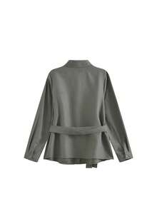 Vintage Style Cross Strap 2 In 1 Fashion Versatile Blouse - Dark Grey - View 3