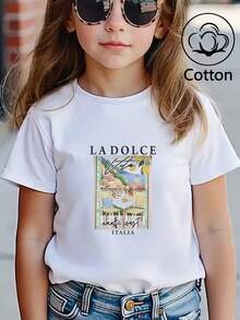Girls' Summer Short-Sleeve T-Shirt, Fitted T-Shirt, Cotton Knit Fabric, Fashionable Street Style - White - View 1