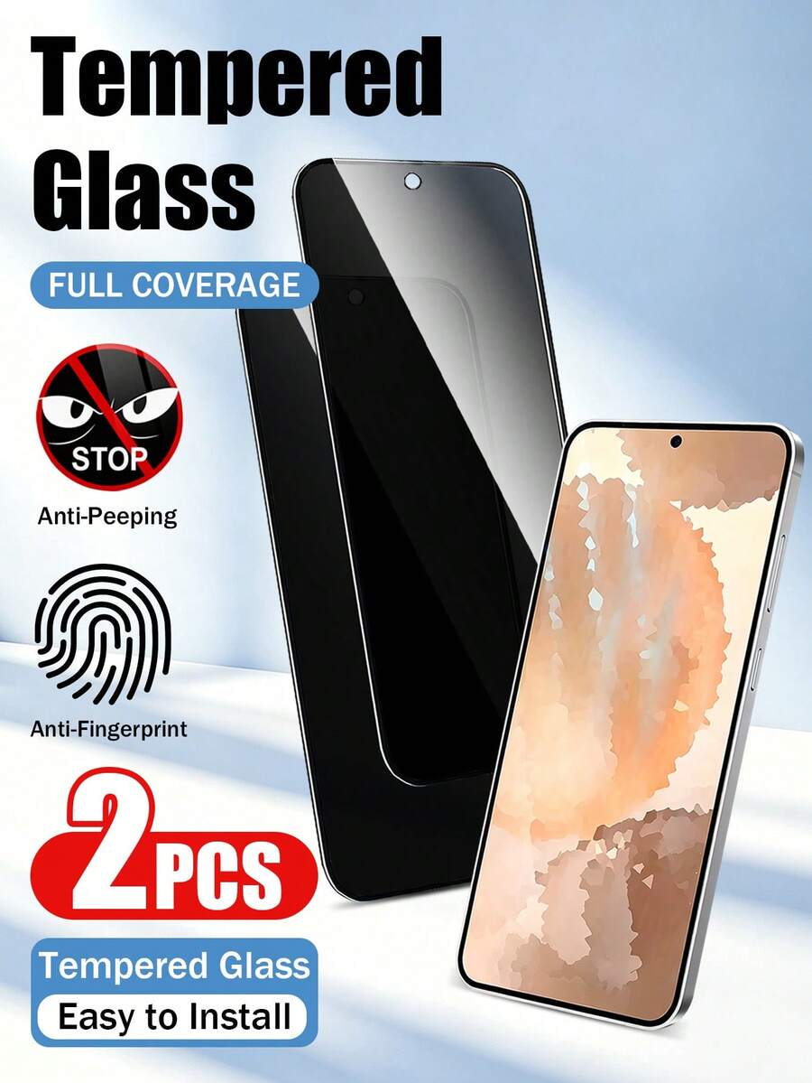 2片裝防窺鋼化玻璃螢幕保護貼,適用於 Galaxy S25 6.2 吋,全螢幕覆蓋高畫質鋼化玻璃膜,無氣泡安裝,9H 硬度,支援超音波指紋解鎖,相容手機殼 - 黑色 - 查看 1