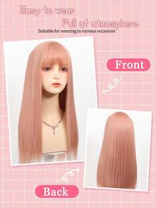 60cm Long Straight Synthetic Wig With Air Bangs Multicolor Hair Wig For Women Anime Cosplay Halloween Party Y2K Japanese Style - Multicolor - View 3