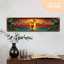 2D Flat "There's Always A Place Where It's 5 PM" Vintage Wall Plaque - Tropical Beach Design With Palm Trees And Sunset Pattern, Easy Installation, Perfect For Home, Cafe, Bedroom, Office And Garage Decor (Random Style) - A - View 5