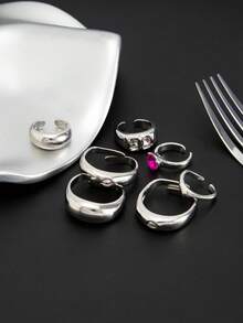 7pcs Set Minimalist Fashion Luxury Rhinestone Metal Toe Rings, Women's Summer Accessories, Daily And Vacation - Silver - View 5