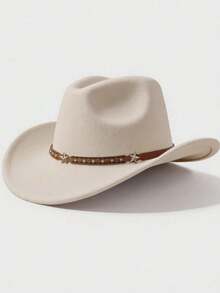 1pc/2pcs Western Cowboy Hat, Soft Wool Felt Material, Leather Band Decoration, Unisex, Suitable For School, Halloween, Festivals, Daily Casual Occasions - Multicolor - View 4