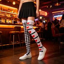 Halloween Asymmetrical Over-The-Knee Socks | Heart And Diamond Print, Personalized, Elastic Fit, Comfortable And Breathable | A Pair Of Dress Socks Suitable For Theme Parties And Cosplay - Multicolor - View 6