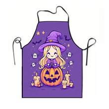 1pc Halloween Pumpkin, Ghost, Bat, Black Cat, Spider Web, Vintage Skeleton Witch, Haunted House, Halloween Pattern Apron, Suitable For Home Decor And Kitchen Use. Made Of 100% Polyester Material, Designed As Sleeveless Style, Perfect For Home Kitchen, Outdoor BBQ Cooking. This Printed Apron Is Unisex, Machine Washable And Reusable, An Essential Kitchen Accessory - Multicolor - View 15