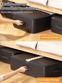 Underbed Storage Organizer Box, Large Capacity Foldable Clothes Storage Bin With Transparent Window, Dual Zipper Handle, Dust-Proof Bedding And Linen Storage Box, Suitable For Bedroom, Closet, Wardrobe, Dorm, Home Storage - Black - View 8