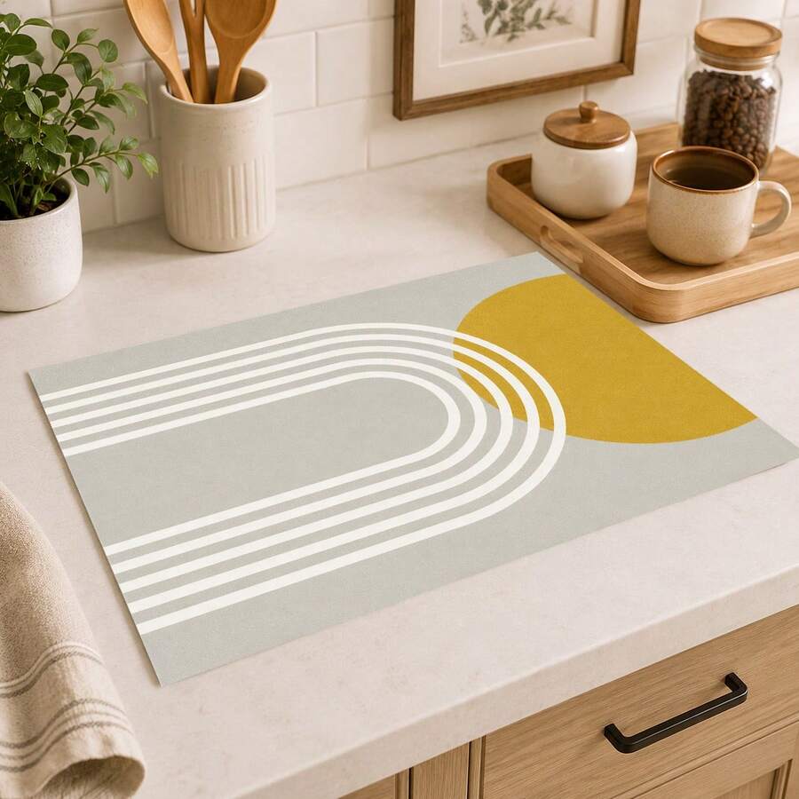 1pc Modern Minimalist Geometric Pattern Diatomaceous Earth Kitchen Drain Mat, Fast-Absorbing Quick-Drying Non-Slip Coffee Machine Mat And Dish Drying Pad, Suitable For Kitchen Countertop And Home Decor - Multicolor - View 1