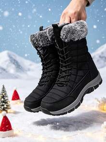 Botas de Caminhada de Inverno Masculinas Pretas, Estilo Atemporal Novo, Marca, Sapatos Masculinos Plus Size, Botas de Caminhada ao Ar Livre, Botas Esportivas de Caminhada, Botas de Primavera, Botas de Outono, Botas de Inverno, Botas Multiterreno, Botas de Caça, Botas de Camping, Botas Masculinas com Forro de Pele Longa para Manter o Calor, Botas de Esportes na Neve, Presente de Natal, Botas de Plataforma Antiderrapantes, Duráveis, Resistentes ao Frio, Sapatos Esportivos de Inverno de Alta Qualidade, Botas de Tornozelo Masculinas/Femininas de Outono/Inverno, Sapatos Esportivos ao Ar Livre, Tamanho 36-48 - Preto - Visão 3