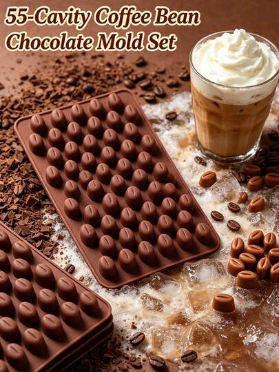 Molde de silicona para hornear con 55 cavidades de granos de café mini, bandeja de silicona para hornear chocolate con forma de grano de café, molde DIY para gomitas de grano de café, molde de jabón de proceso en frío con forma de grano de café ovalado mini, resistente al calor y al frío, adecuado para postres con temática de café, gomitas con sabor a café, jabón artesanal de grano de café de proceso en frío, cuentas de cera de café para aromaterapia, decoración de pasteles, cubitos de hielo para bar, uso en panadería comercial, regalos para amantes del café