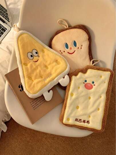 1/3 peças de toalhas de lã de coral espessadas em cores aleatórias, super absorventes e de secagem rápida, adequadas para casa de banho e cozinha, decoradas com padrões de desenhos animados fofos (fatia de pão, donut, pizza e tarte), com corda para pendurar, convenientes de colocar, divertidas e modernas.