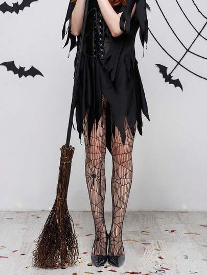 1 Pair Women's Halloween Cosplay Leggings, Hollow Fishnet Design, Halloween Atmosphere Gothic Style Y2K Tights, Hollow Mesh Tight Stockings, Suitable For Home, Dance Competition, Holiday Celebration, Party Wear