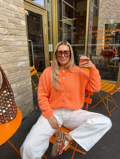 SEREN New Autumn/Winter Round Neck Women's Knit Cardigan, Loose Casual Top, Halloween Orange Sweater Jacket, Daily Wear, Urban Commute,