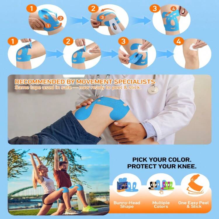 12pcs Multi-Color Pre-Cut Knee Sports Tape (Fun Design) - Breathable Sports Support, Suitable For Running, Hiking, Cycling And Recovery - Quick Relief Bandage, Knee Support, Running Essential, Simple And Flexible Design - Rose Red - View 12