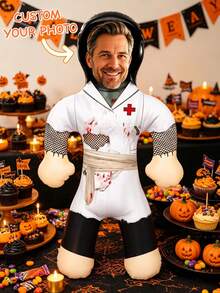 1pc Personalized Nurse Inflatable Blow-Up Prop, Customized Photo Medical Theme Party Decoration, Fun Nurse Costume Celebration Accessory, Suitable For Bachelor Party, Halloween Party, Cosplay Event, Birthday, Holiday And Other Unique Party Props - Multicolor - View 1