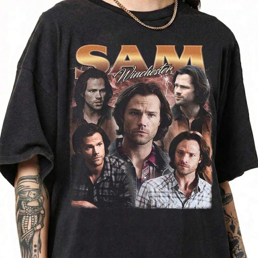 Sam Winchester Vintage Bootleg T-Shirt, Retro 90s Jared Padalecki Tee,  Fan Gift Tee - Black - View 1